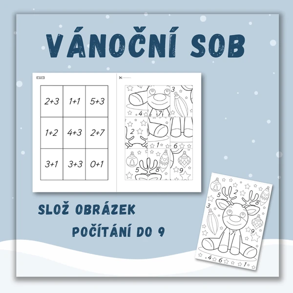 Vánoční sob - omalovánka, počítání do 9
