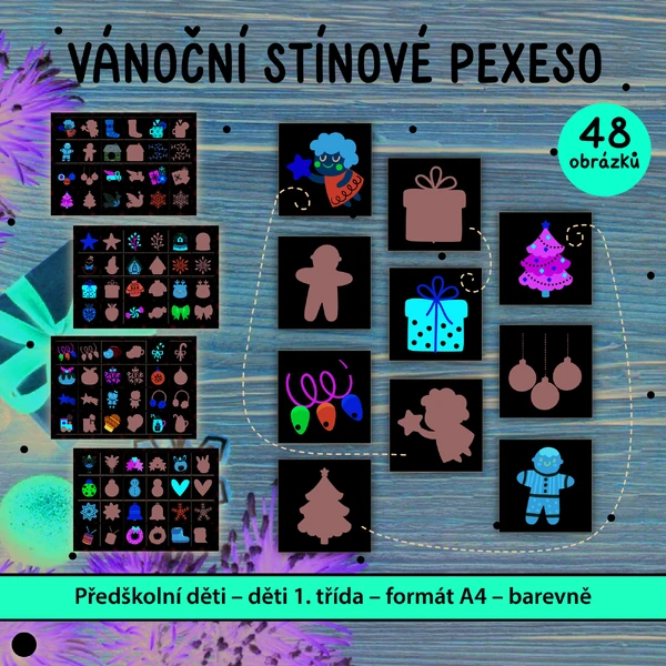 Vánoční stínové pexeso (48 karet)