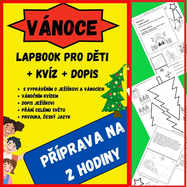 VÁNOCE - lapbook pro děti + kvíz + dopis, příprava na 2 hodiny