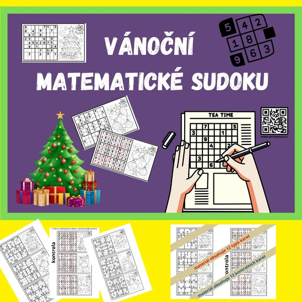 Vánoční matematické sudoku s omalovánkou