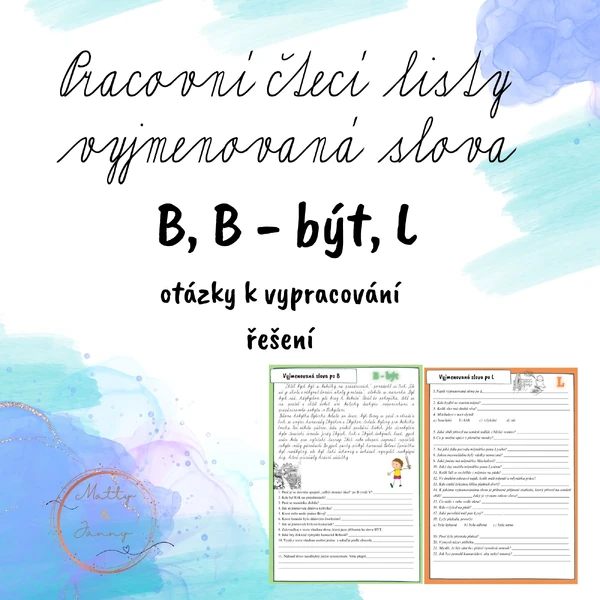 Pracovní čtecí listy vyjmenovaná slova B, B - být, L