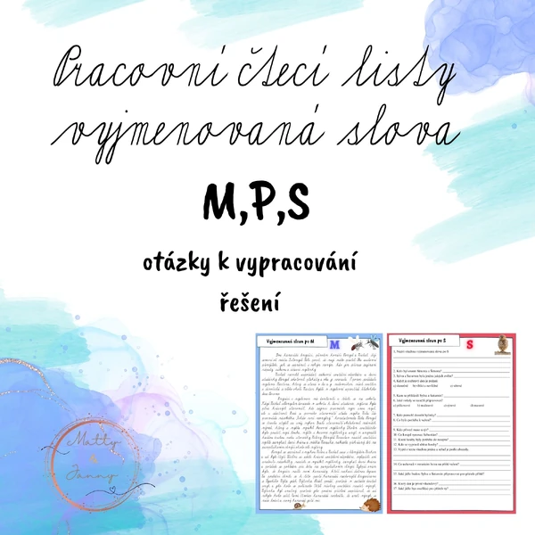 Pracovní čtecí listy vyjmenovaná slova M, P, S