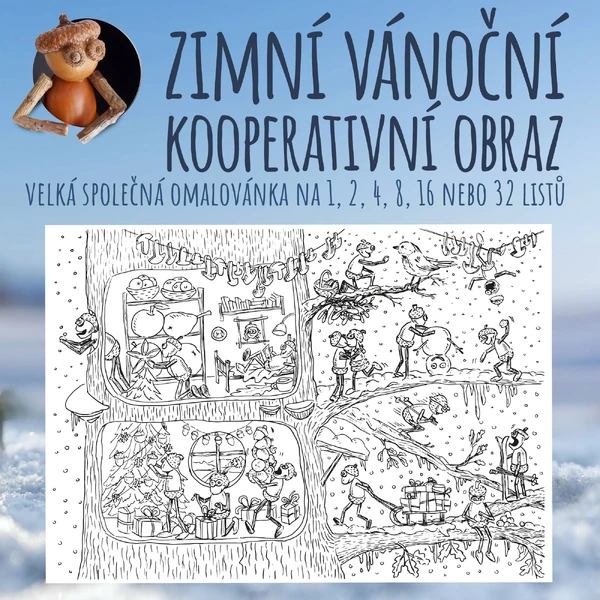 Zimní vánoční kooperativní obraz s dubánky