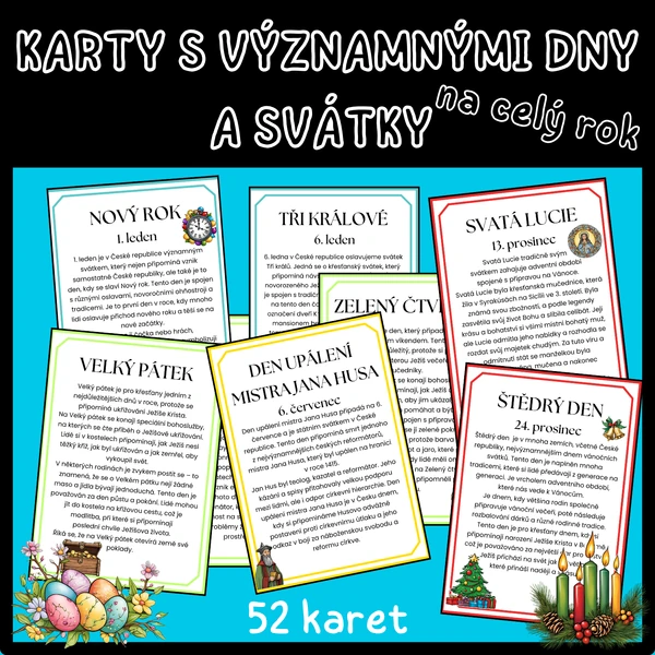Karty s významnými dny a svátky na celý rok