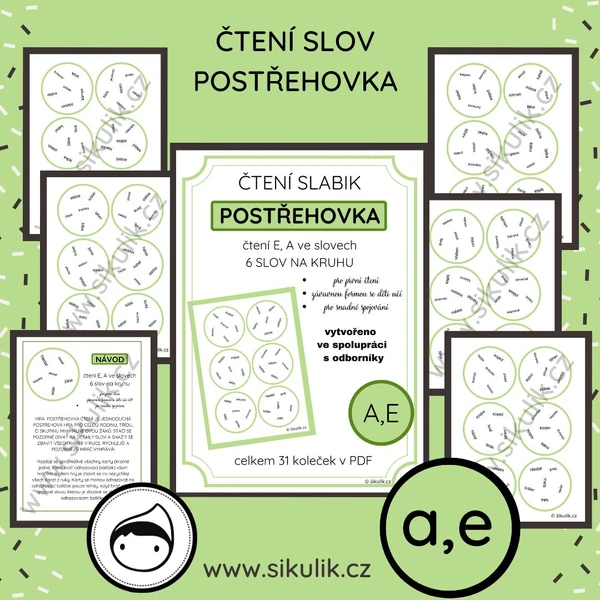 ČTENÍ SLOV POSTŘEHOVKA - PROCVIČENÍ ČTENÍ A, E VE SLOVECH