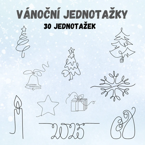 Vánoční jednotažky - grafomotorika - černobílé