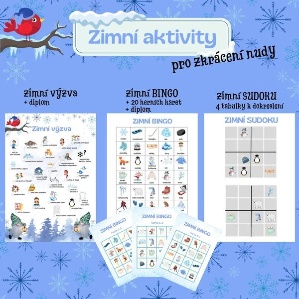 Zimní aktivity: zimní výzva, zimní BINGO, zimní SUDOKU