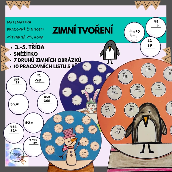Zimní matematické tvoření - SNĚŽÍTKO 3. - 5. třída