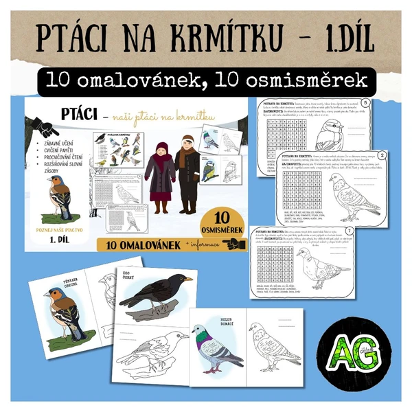 PTÁČCI NA KRMÍTKU - OMALOVÁNKY A OSMISMĚRKY