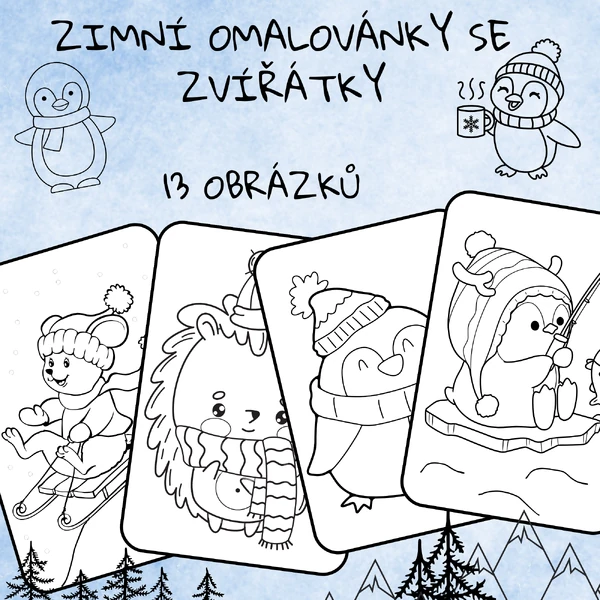 Zimní omalovánky se zvířátky