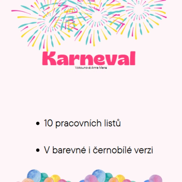 Karneval - pracovní listy v barevné í černobílé verzi 