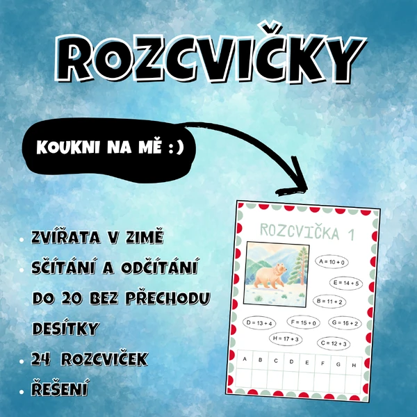 ROZCVIČKY - zimní sčítání a odčítání do 20