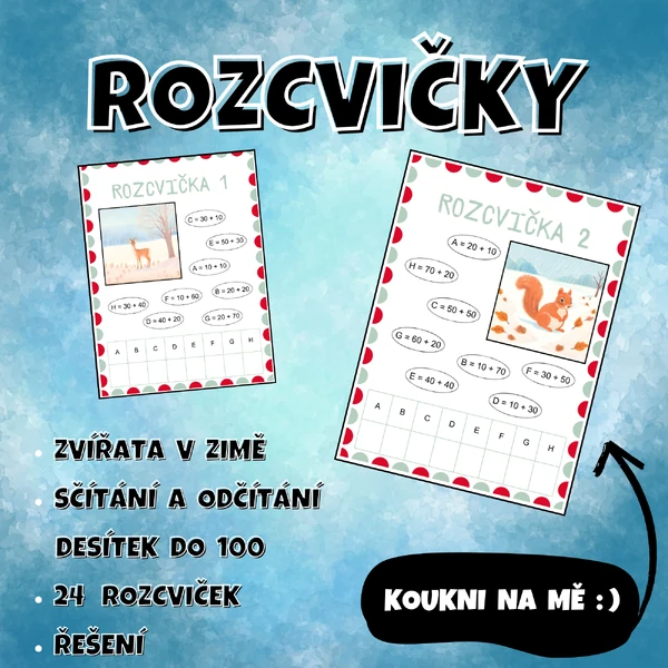 ROZCVIČKY - zimní sčítání a odčítání DESÍTEK do 100