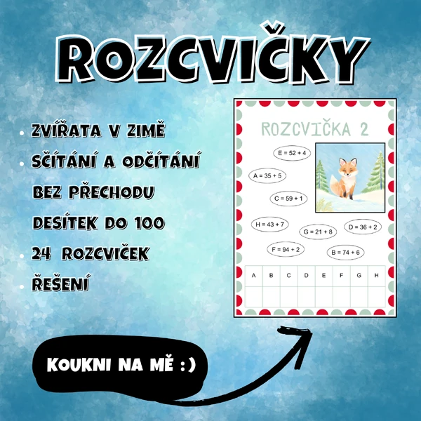 ROZCVIČKY - zimní sčítání a odčítání do 100