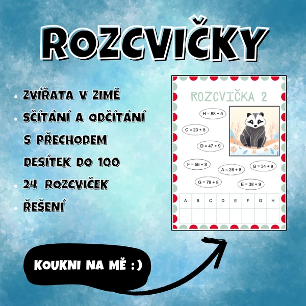 ROZCVIČKY - zimní sčítání a odčítání do 100 S PŘECHODEM PŘES DESÍTKY