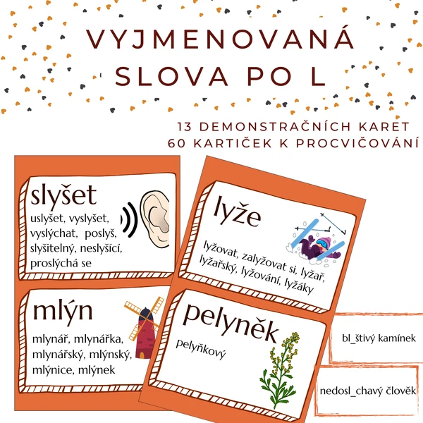 Vyjmenovaná slova po L - demonstrační karty, běhací diktát