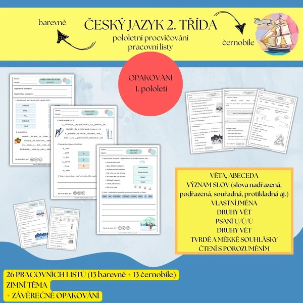 Procvičování a opakování českého jazyka 2. třídy (1. pololetí) - ZIMA