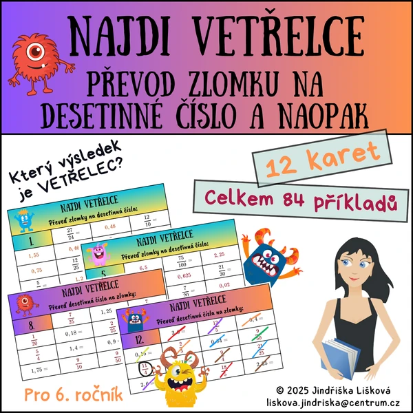 Najdi vetřelce - PŘEVOD ZLOMKU NA DESETINNÉ ČÍSLO A NAOPAK
