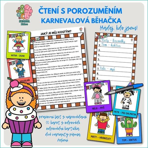 Čtení s porozuměním - karnevalová běhačka - hádej, kdo jsem! 
