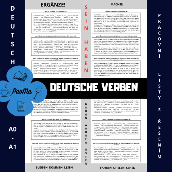 DEUTSCH: Doplň německá slovesa do textu - Pracovní listy s řešením