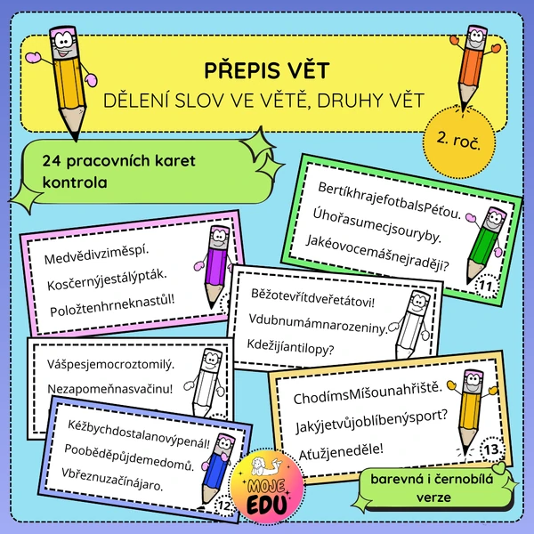 Přepis - druhy vět, dělení slov ve větě