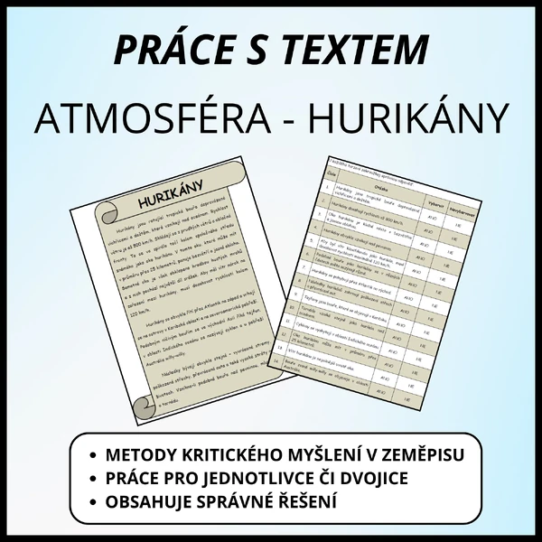 Hurikány - práce s textem + osmisměrka