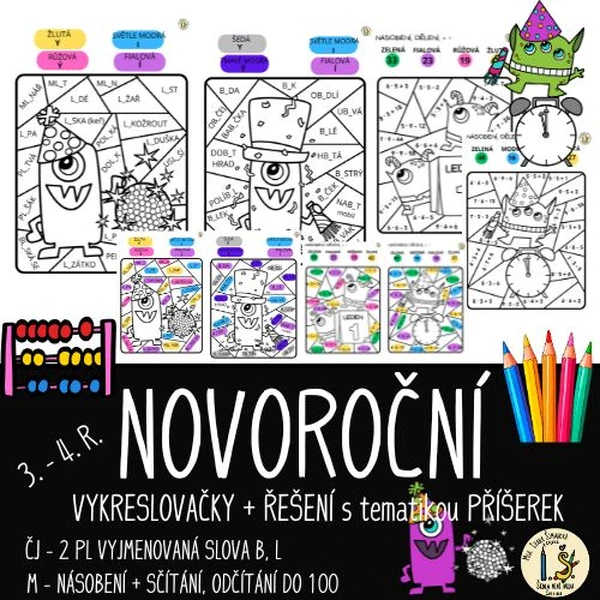 NOVÝ ROK – PŘÍŠERKY – VYKRESLOVAČKY – ČJ, M – 3. – 4. TŘÍDA