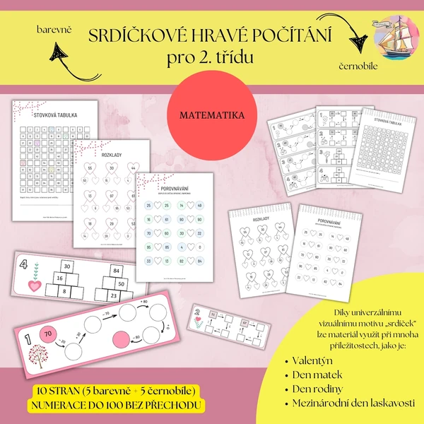 Srdíčkové hravé počítání pro 2. třídu