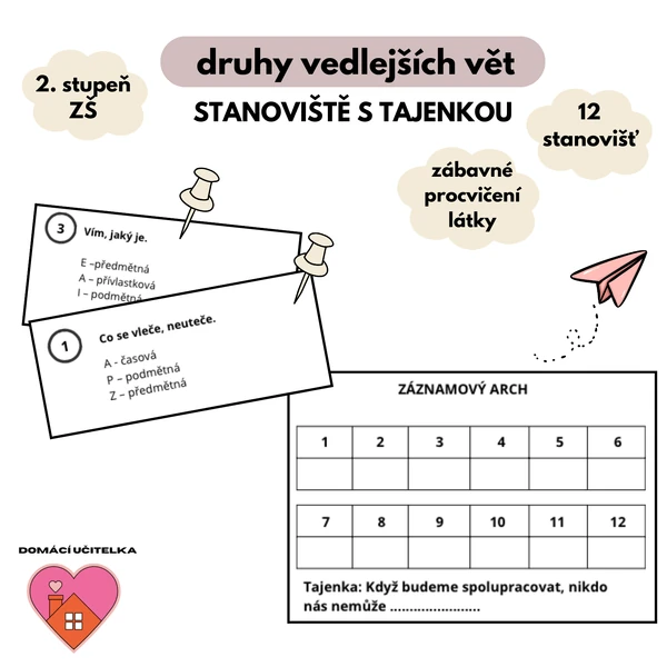 Druhy vedlejších vět – stanoviště s tajenkou