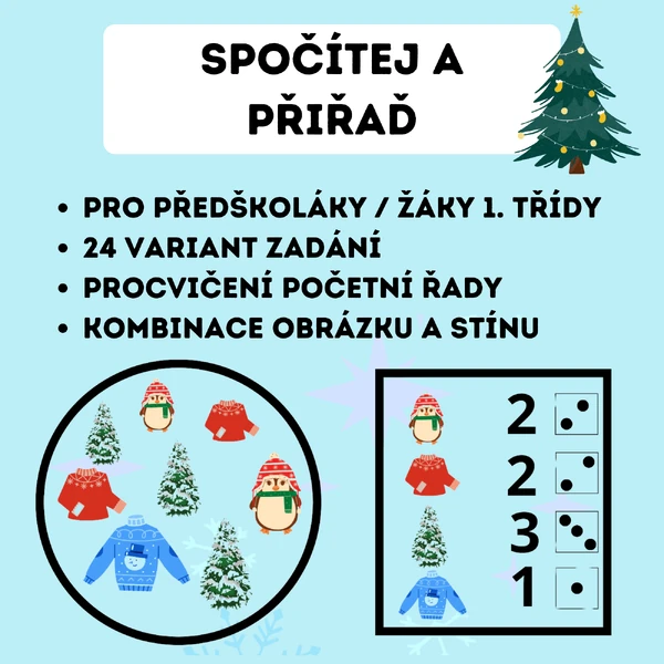 Spočítej a přiřaď - zima
