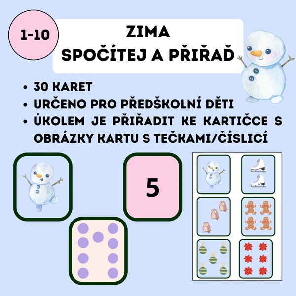 Spočítej a přiřaď - zima