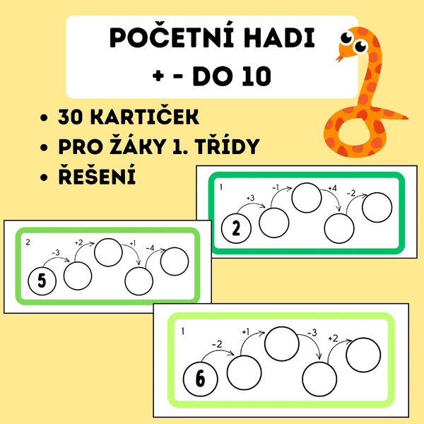 Početní hadi - sčítání a odčítání do 10
