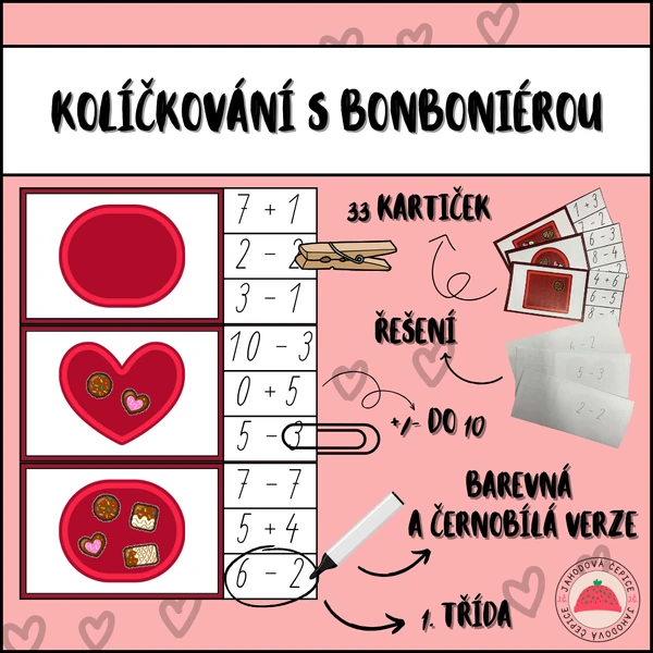 Kolíčkování s bonboniérou - sčítání a odčítání do 10