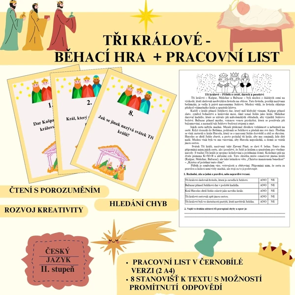 Tři králové - pracovní list + běhací hra