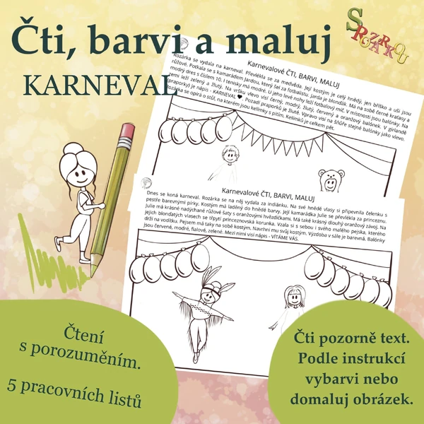 Karneval S Rozárkou – Čti, barvi a maluj