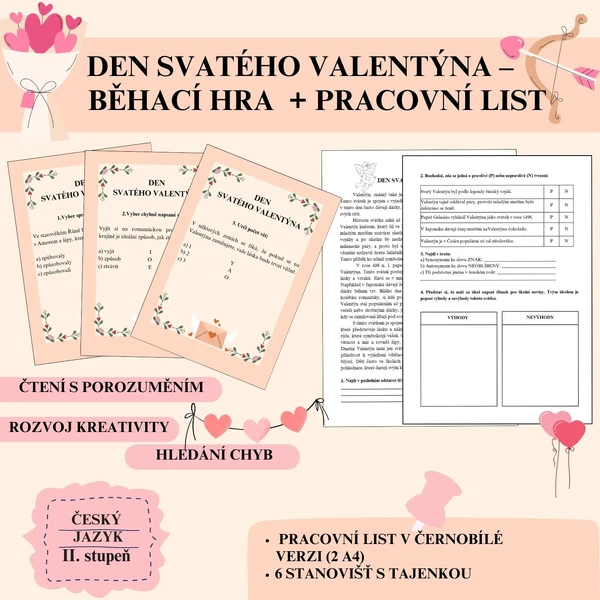 Den svatého Valentýna –⁠⁠⁠⁠⁠⁠ běhací hra + pracovní list