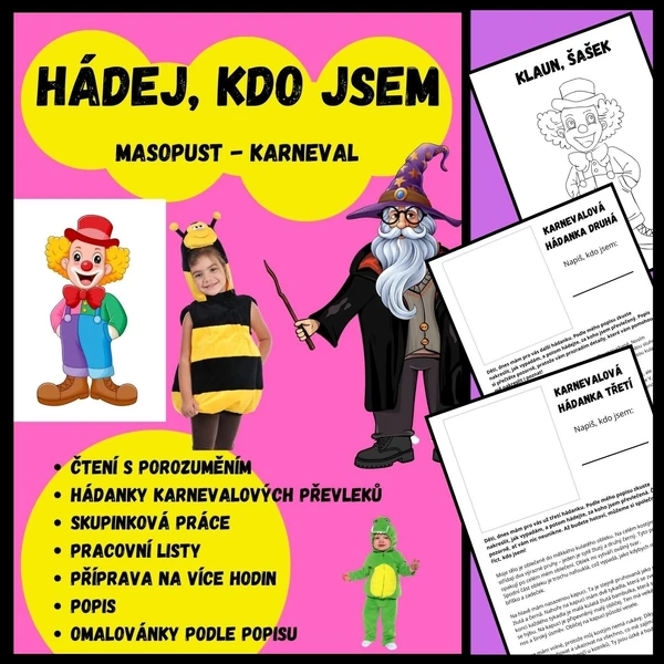 KARNEVAL- čtení s porozuměním - hádanky - využití do více hodin - skupinky