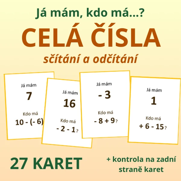 Já mám, kdo má…? – CELÁ ČÍSLA – sčítání a odčítání
