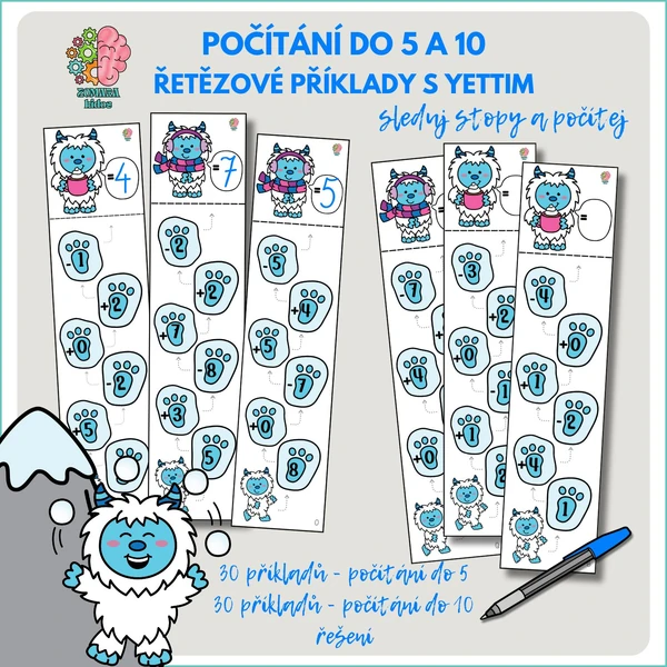 Yettiho řetězové příklady – počítání do 5 a 10