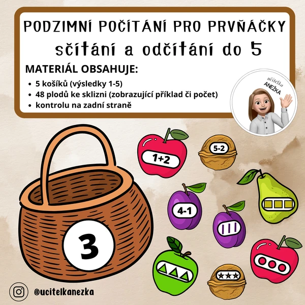 PODZIMNÍ POČÍTÁNÍ PRO PRVŇÁČKY sčítání a odčítání do 5
