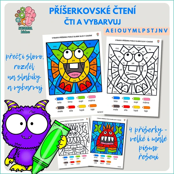 Příšerkovské čtení a vybarvování slabik