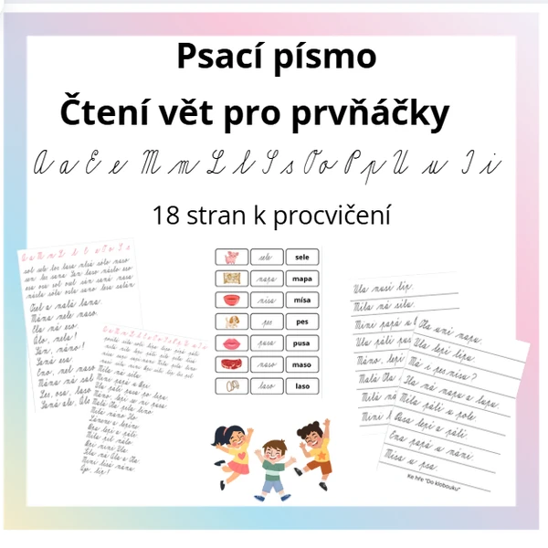 Čtení vět psací písmo, kartičky, věty na opis