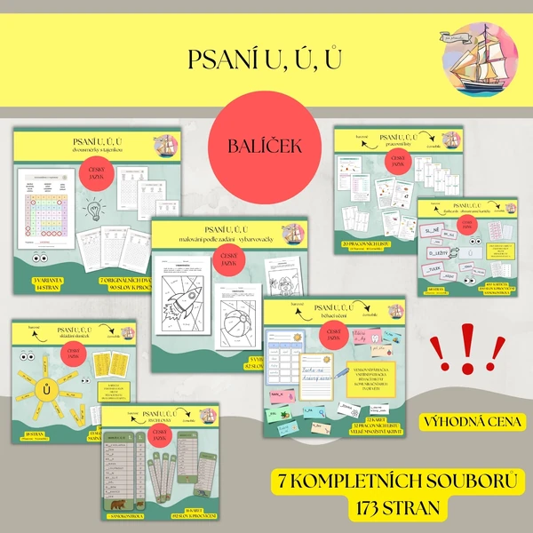Psaní u, ú, ů - výhodný balíček (7 kompletních souborů)