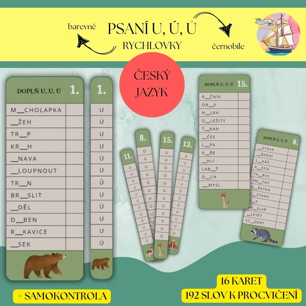 Psaní u, ú, ů - rychlovky