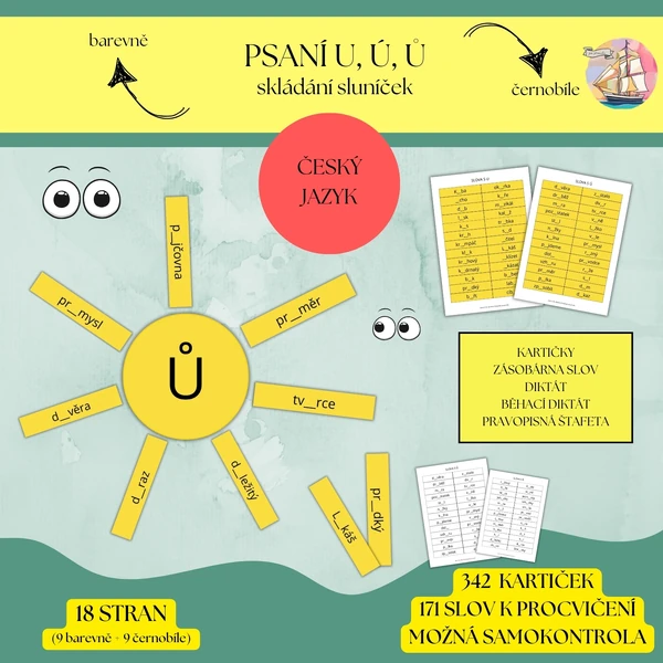 Psaní u, ú, ů - skládání sluníček