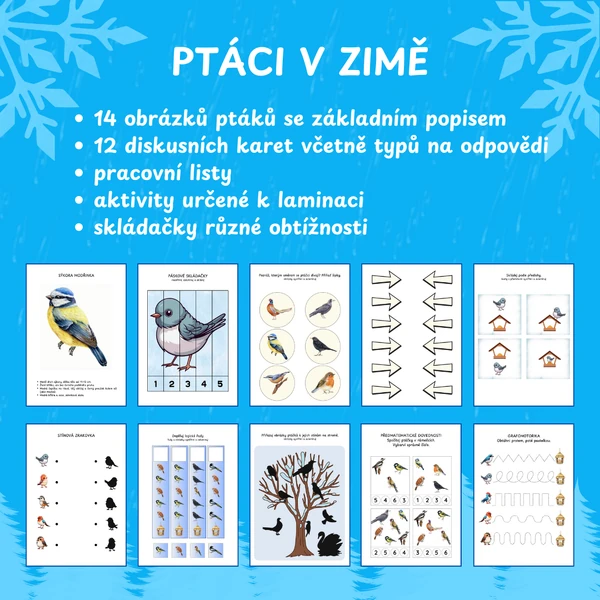 Ptáci v zimě - obrázky, diskusní karty, pracovní listy, aktivity, skládačky