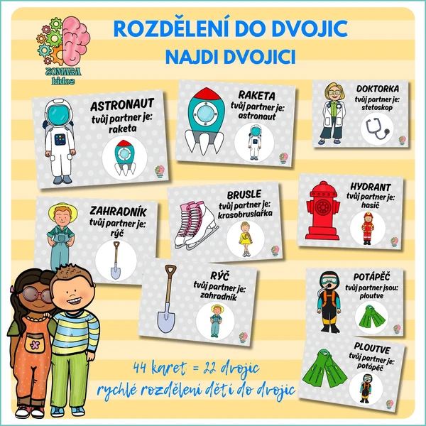 Rozdělení do dvojic - kartičky