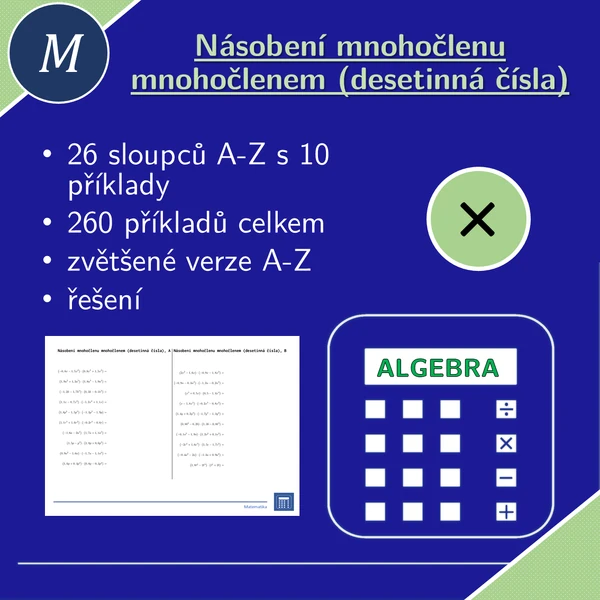 Násobení mnohočlenu mnohočlenem (desetinná čísla) | matematika | algebra | 26 sloupců