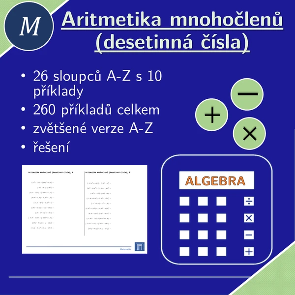 Aritmetika mnohočlenů (desetinná čísla) | matematika | algebra | 26 sloupců