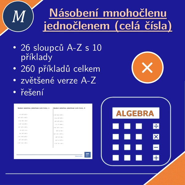 Násobení mnohočlenu jednočlenem (celá čísla) | matematika | algebra | 26 sloupců